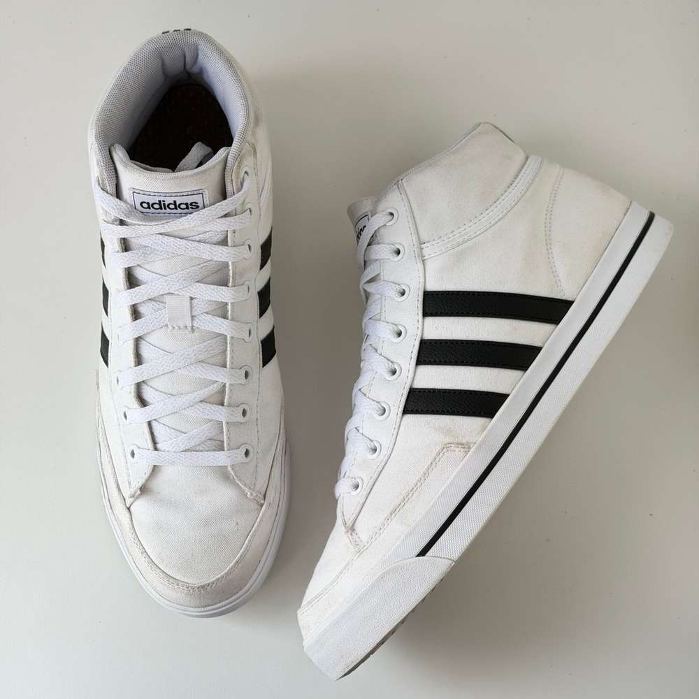 Adidas Daily 3.0 Mid Sneakers Mens 12 White Canvas Casual Retro Three Stripe